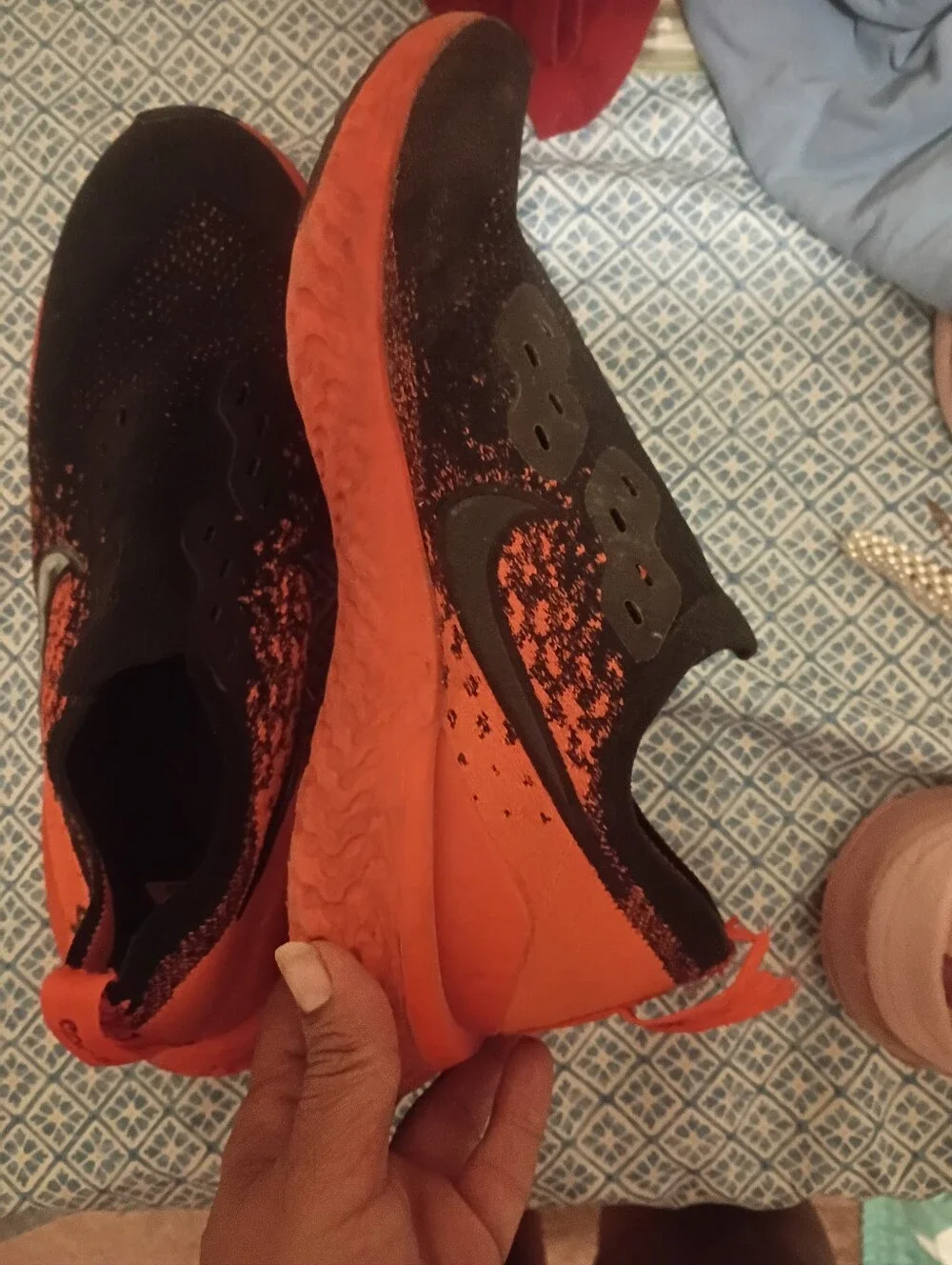 Black and Orange Knit Athletic Shoes